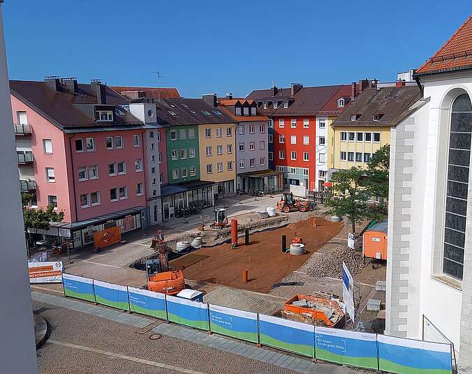 Baustelle auf dem Adenauerplatz in Friedrichshafen
